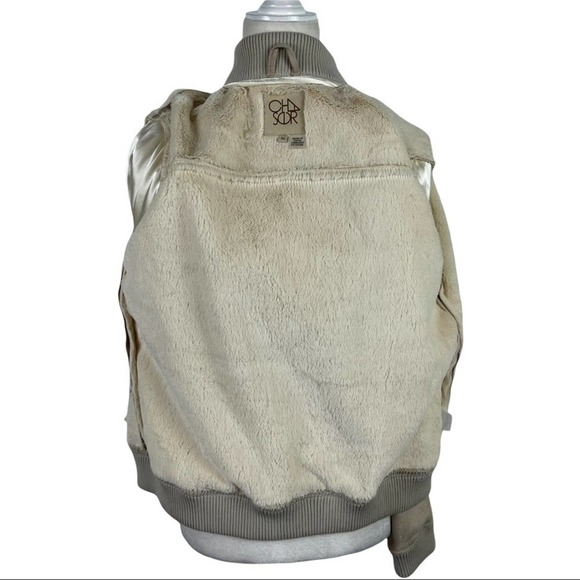 Chaser Faux Fur Lined Faux Suede Cropped Full Zip Jacket in Beige Size Medium - Picture 15 of 15
